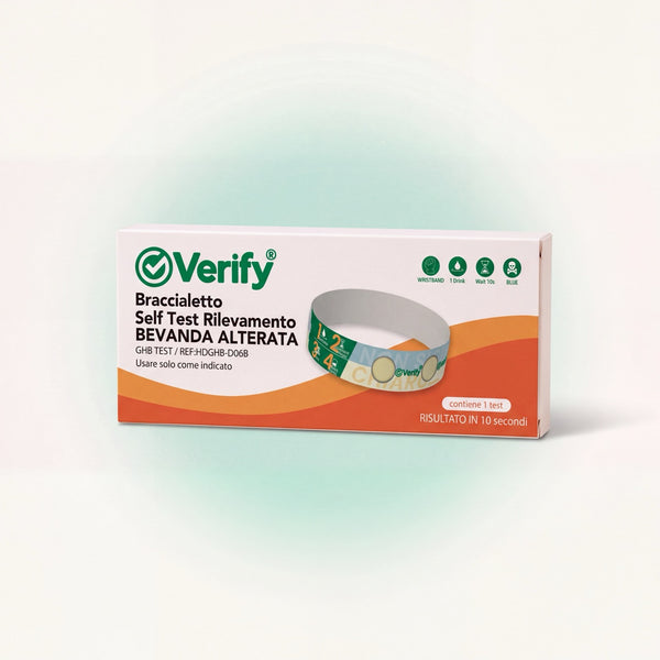 Verify® Braccialetto Self Test Rilevamento Bevanda Alterata – confezione del prodotto