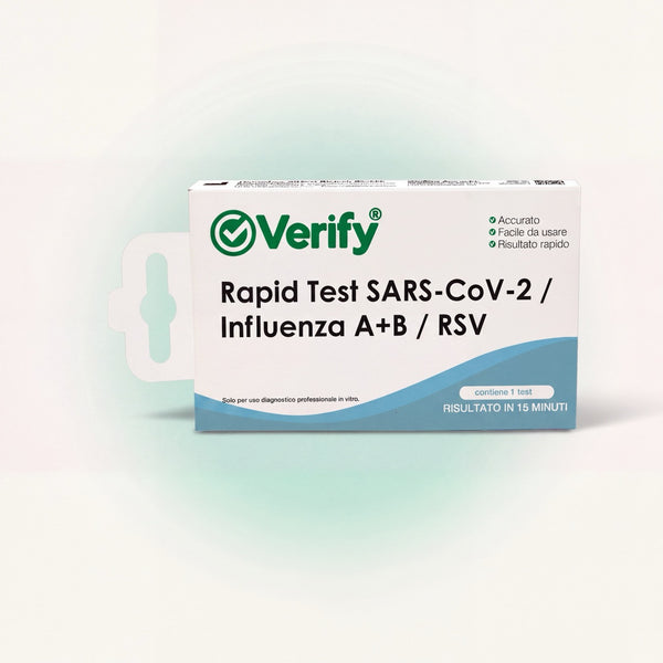 VERIFY® TEST RAPIDO ANTIGENICO – SARS-CoV-2 / INFLUENZA A+B / RSV ( SOLO PER USO PROFESSIONALE ) – confezione del prodotto