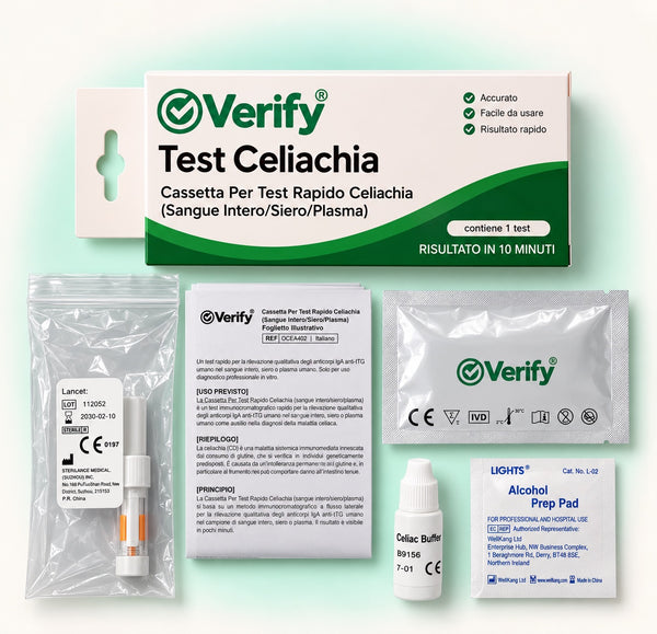 Verify®  Test Celiachia ( SOLO PER USO PROFESSIONALE ) – contenuto del kit e foglietto illustrativo