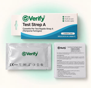 Verify®  Test Strep A ( SOLO PER USO PROFESSIONALE ) – contenuto del kit e foglietto illustrativo